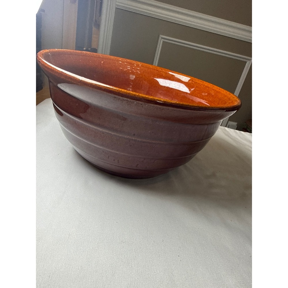 Vintage Marcrest Stoneware Ribbed Brown Glazed Mixing Bowl 9.5 Inch